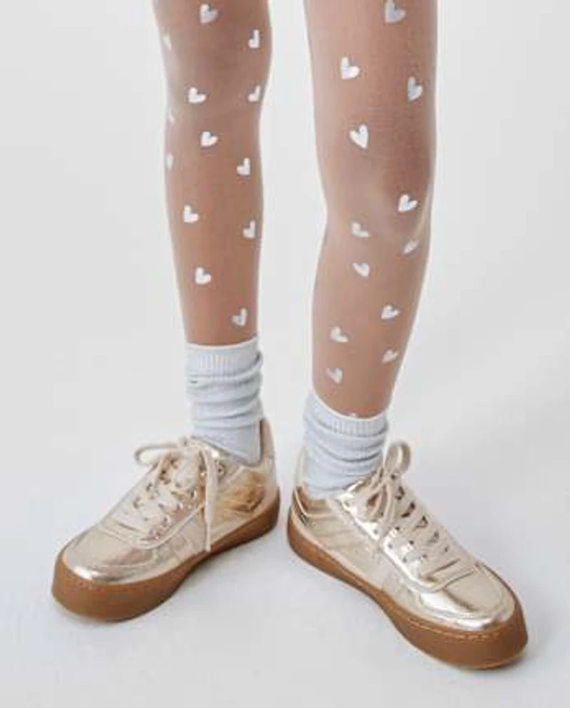 Girls Foil Heart Microfiber Tights