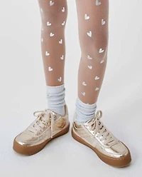 Girls Foil Heart Microfiber Tights