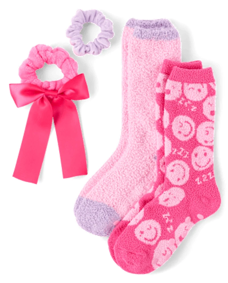 Girls Happy Face Bow 4-Piece Accessory Set