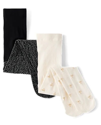 Lot de 2 collants en microfibre à nœud scintillant pour petite fille
