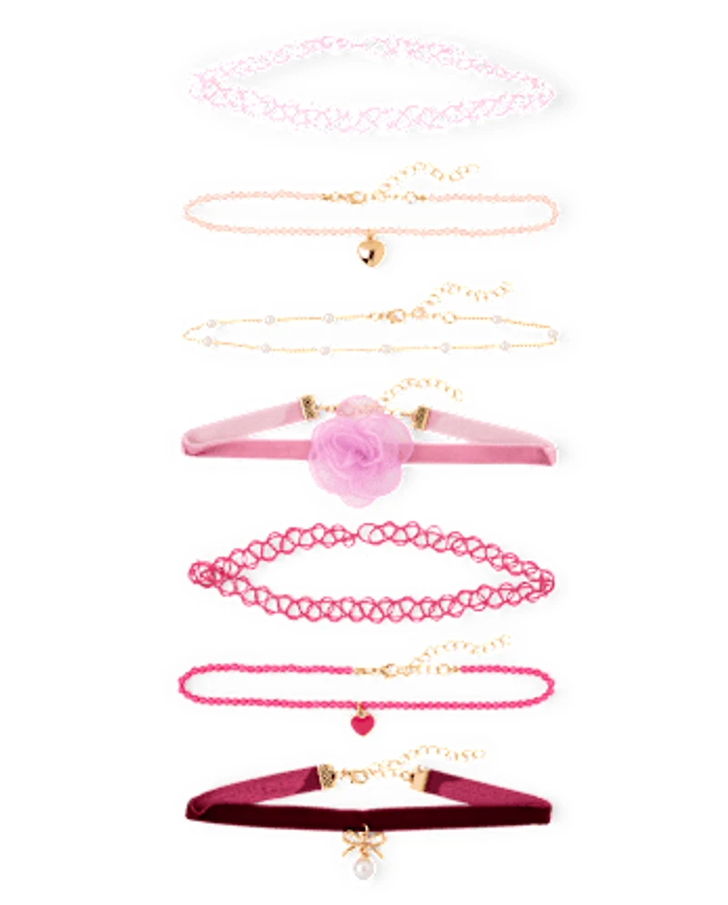Girls Heart Choker Necklace 7-Pack