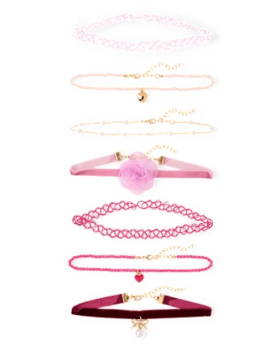 Girls Heart Choker Necklace 7-Pack