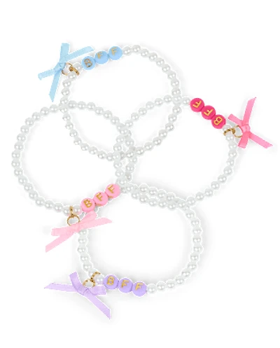 Girls Bow BFF Beaded Bracelet 4-Pack