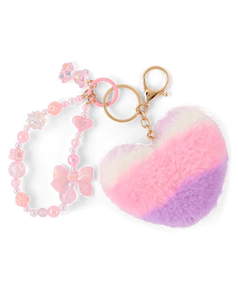 Girls Heart Beaded Bag Charm