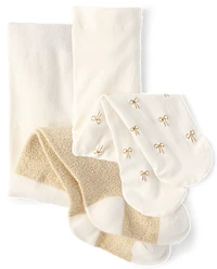 Baby Girls Glitter Bow Tights 2-Pack