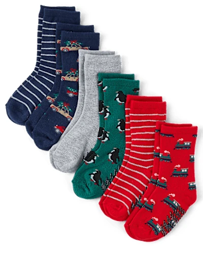 Toddler Boys Holiday Vehicle Crew Socks 6-Pack