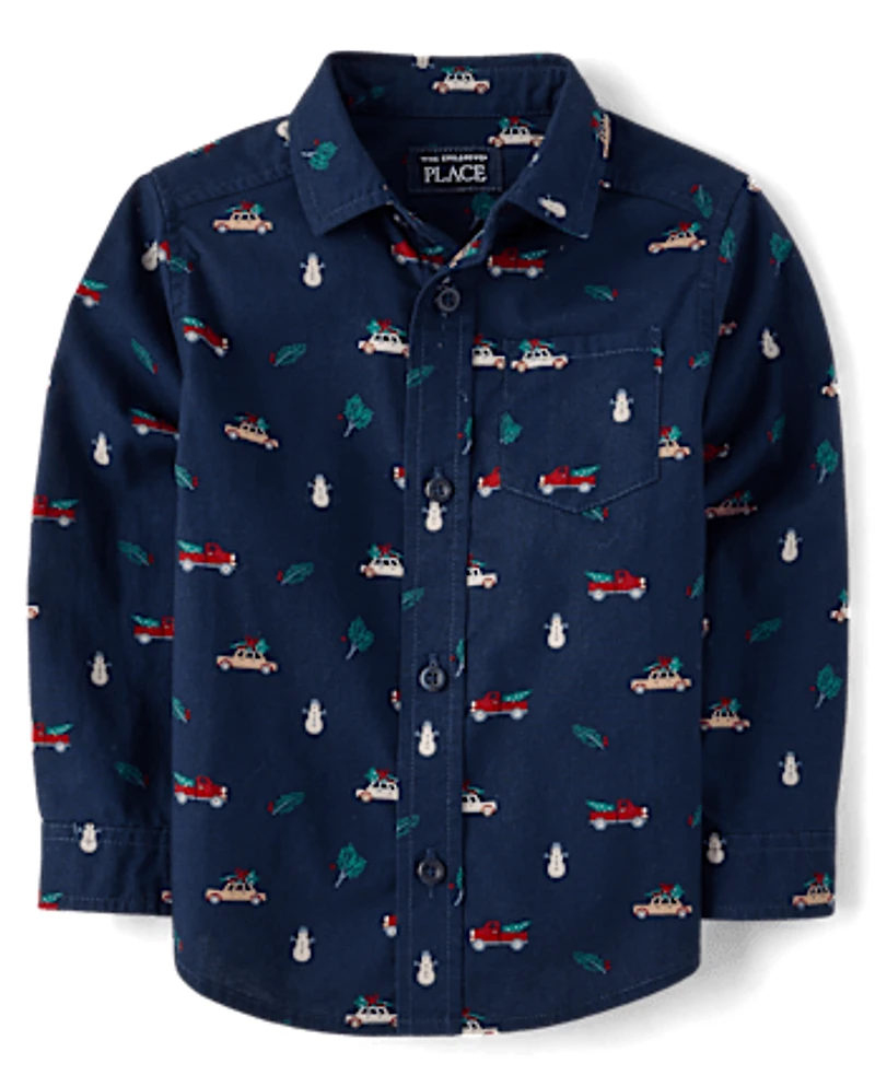 Baby And Toddler Boys Holiday Poplin Button Up Shirt