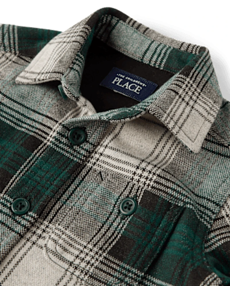 Baby And Toddler Boys Plaid Luxe Cozy Knit Button Up Shirt