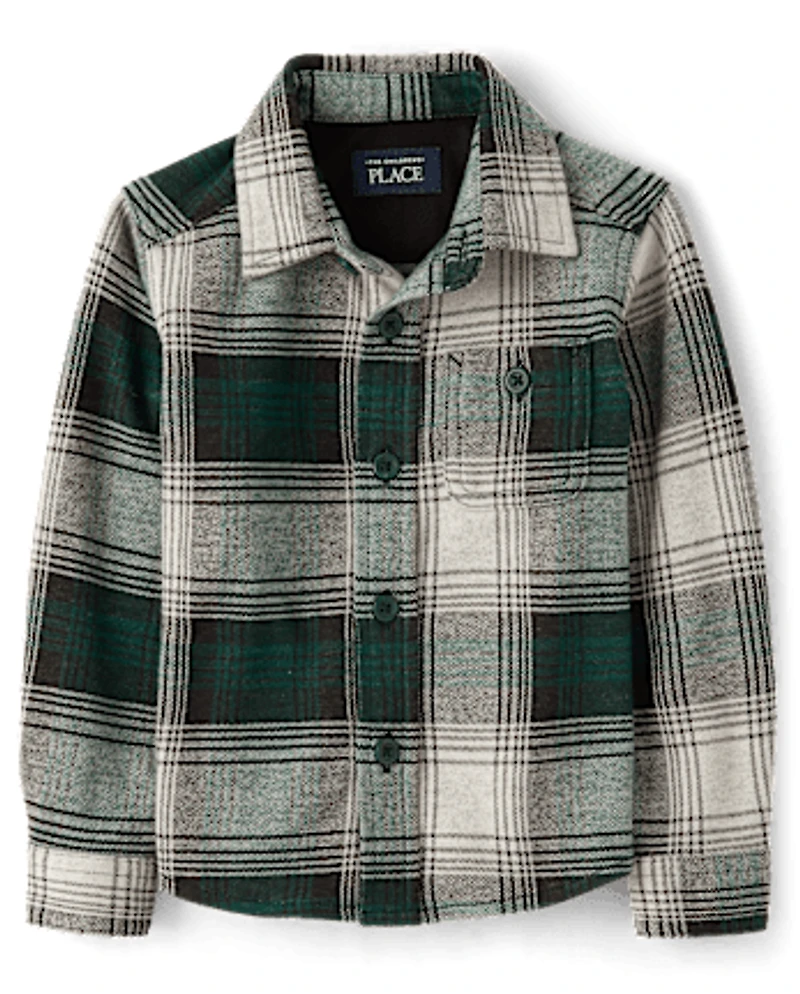 Baby And Toddler Boys Plaid Luxe Cozy Knit Button Up Shirt
