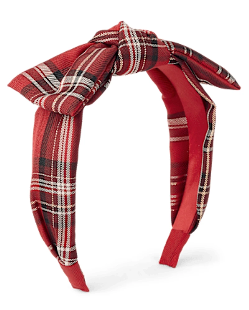 Girls Plaid Satin Bow Headband