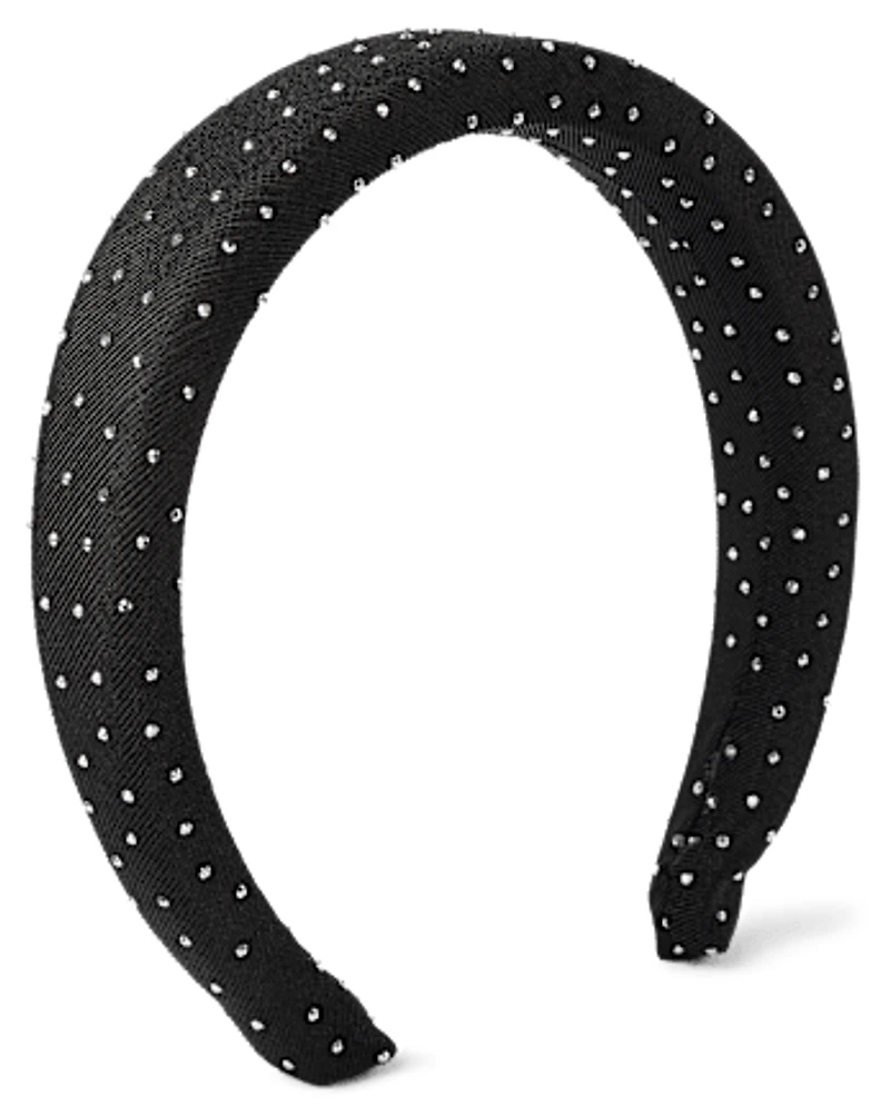 Girls Puffy Satin Rhinestone Headband