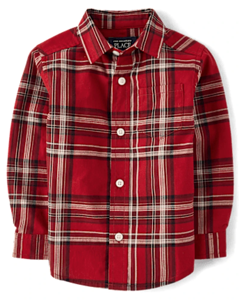 Baby And Toddler Boys Plaid Poplin Button Up Shirt