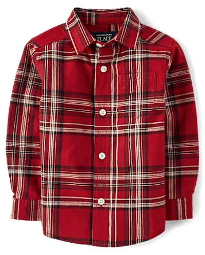 Baby And Toddler Boys Plaid Poplin Button Up Shirt