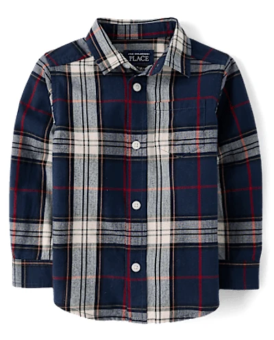Baby And Toddler Boys Plaid Poplin Button Up Shirt