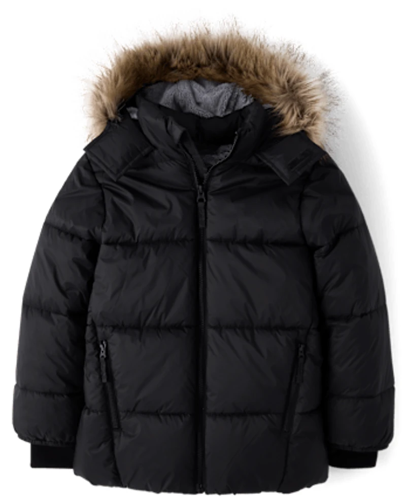 Kids Quilted Faux Fur Lined Parka Jacket