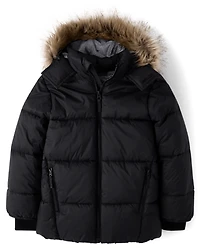 Kids Quilted Faux Fur Lined Parka Jacket