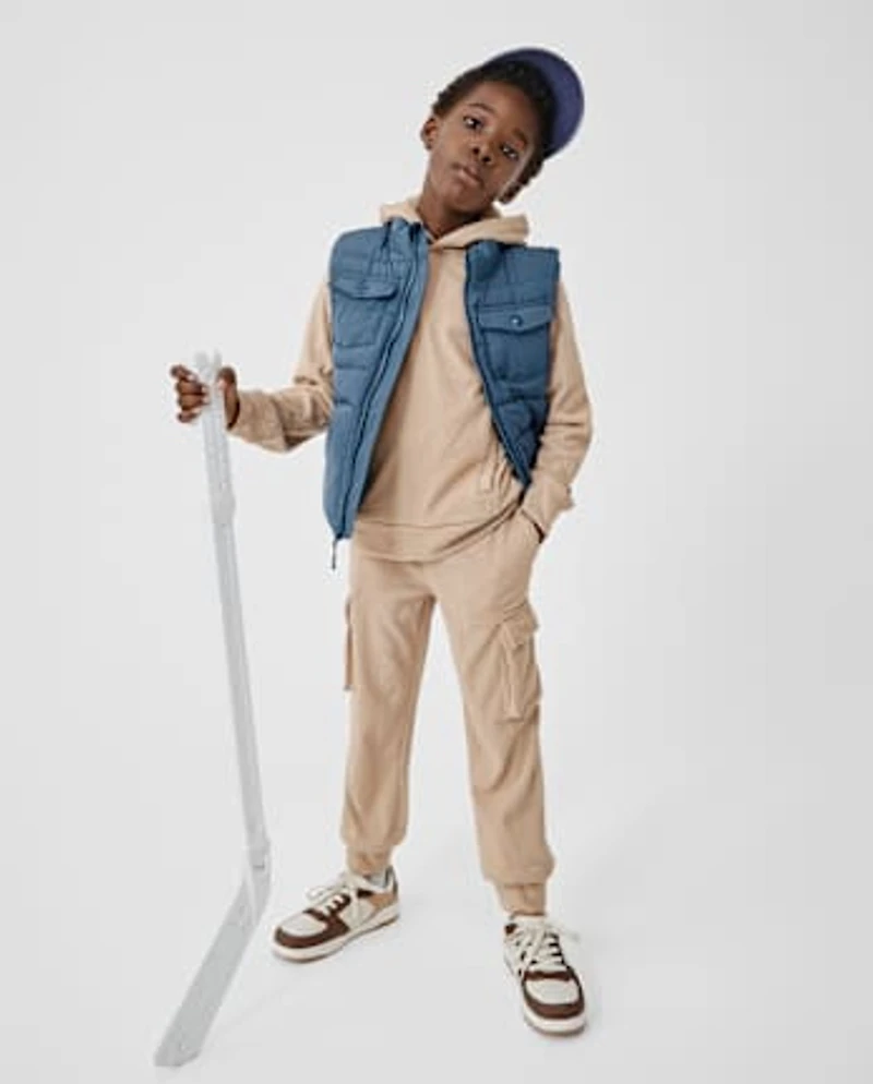 Kids Sueded Rib Cargo Jogger Pants