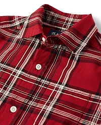 Boys Plaid Poplin Button Up Shirt