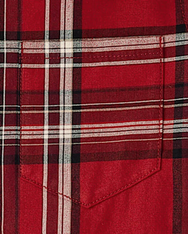 Boys Plaid Poplin Button Up Shirt