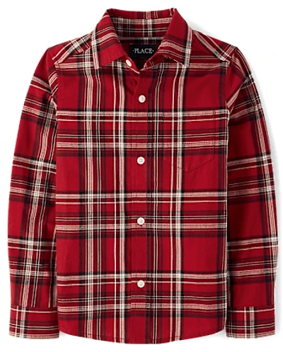 Boys Plaid Poplin Button Up Shirt