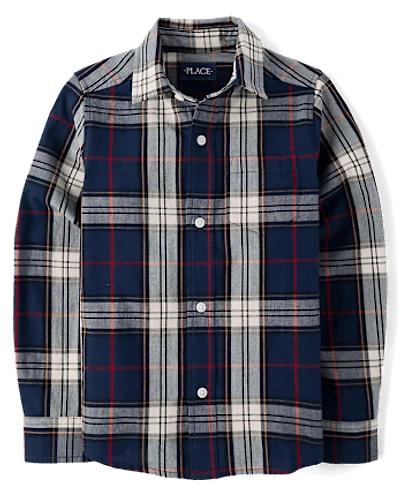 Boys Plaid Poplin Button Up Shirt
