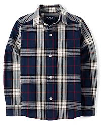 Boys Plaid Poplin Button Up Shirt