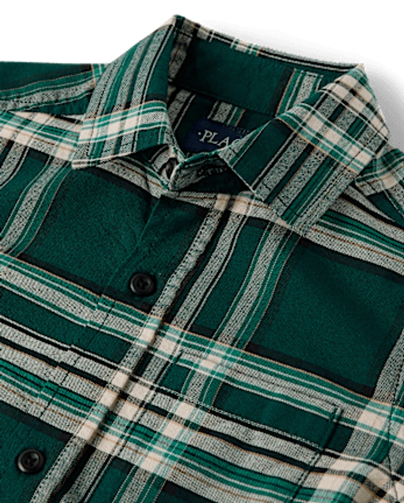 Boys Matching Family Plaid Oxford Button Up Shirt