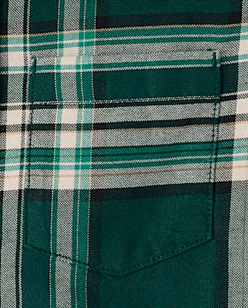 Boys Matching Family Plaid Oxford Button Up Shirt
