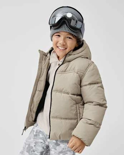 Boys Quilted Faux Fur Lined Puffer Jacket