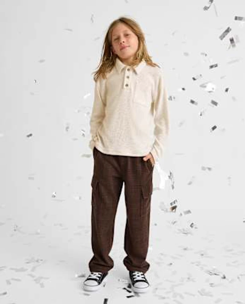 Boys Plaid Luxe Cozy Knit Baggy Cargo Pants