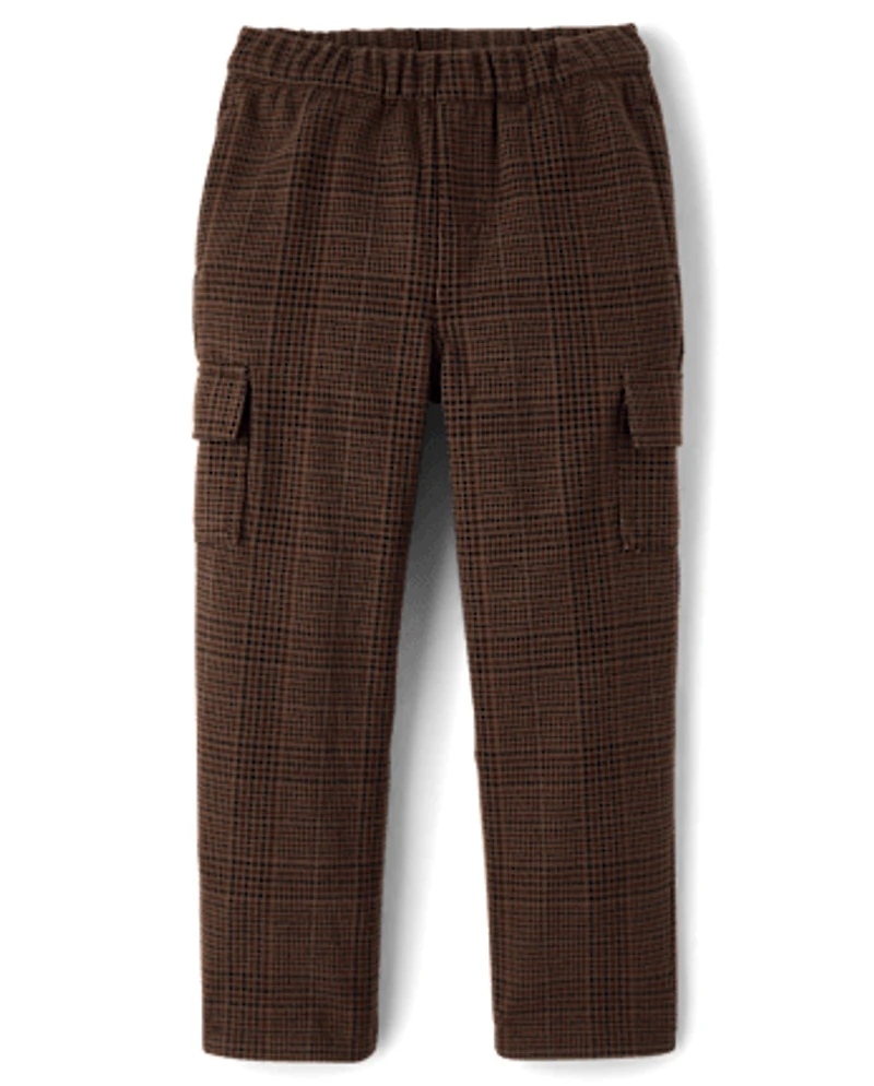 Pantalon cargo ample en tricot confortable à carreaux pour garçon