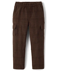 Pantalon cargo ample en tricot confortable à carreaux pour garçon
