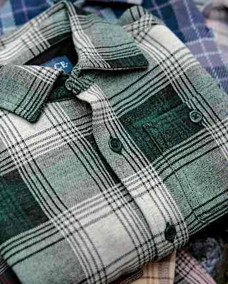 Boys Plaid Luxe Cozy Knit Button Up Shirt
