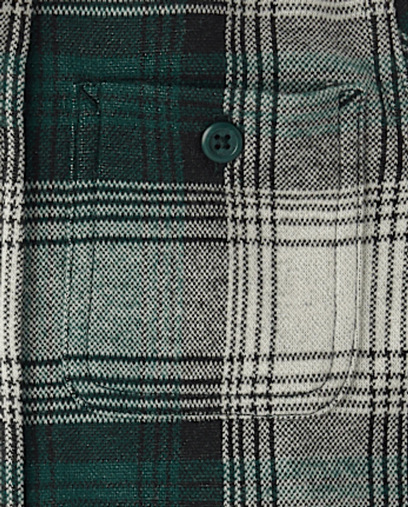 Boys Plaid Luxe Cozy Knit Button Up Shirt