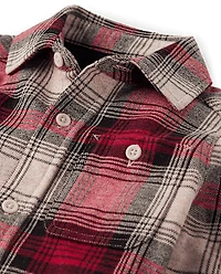 Boys Plaid Luxe Cozy Knit Button Up Shirt