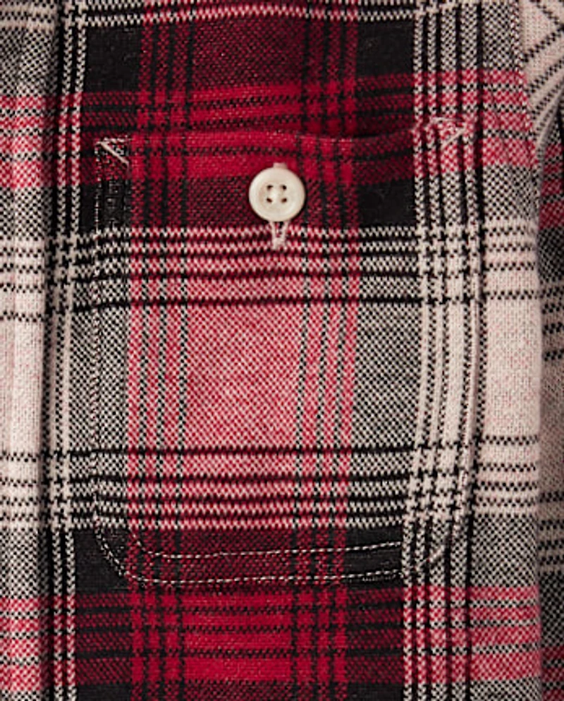 Boys Plaid Luxe Cozy Knit Button Up Shirt