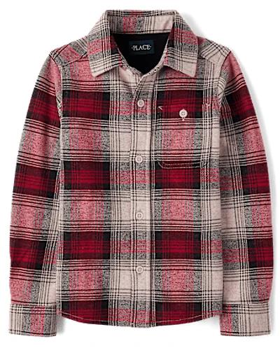 Boys Plaid Luxe Cozy Knit Button Up Shirt
