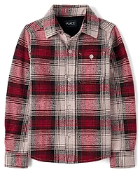 Boys Plaid Luxe Cozy Knit Button Up Shirt