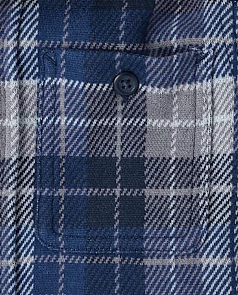 Boys Plaid Luxe Cozy Knit Button Up Shirt