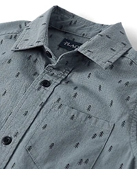 Boys Print Poplin Button Up Shirt
