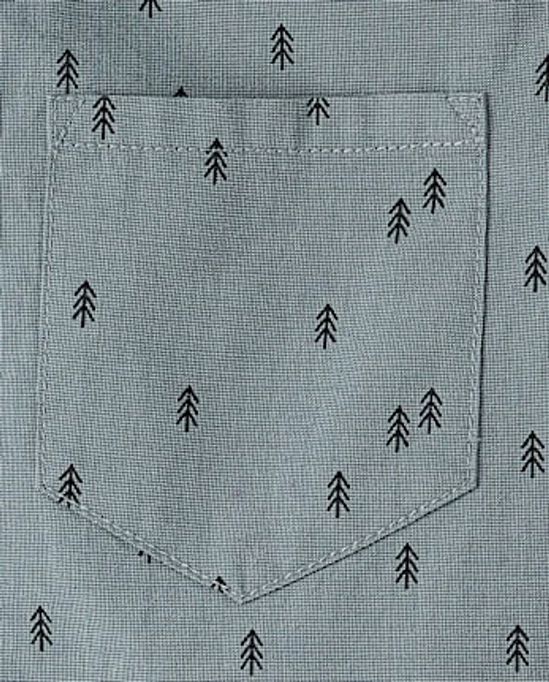 Boys Print Poplin Button Up Shirt