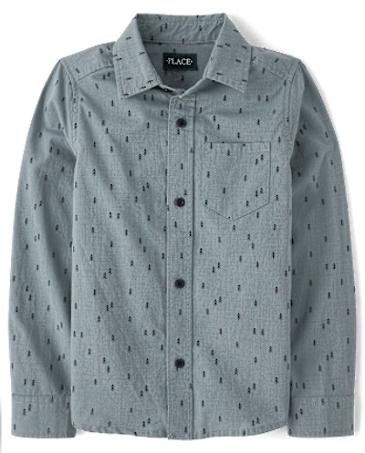 Boys Print Poplin Button Up Shirt