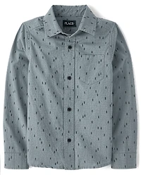 Boys Print Poplin Button Up Shirt