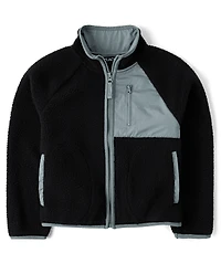 Kids Contrast Sherpa Utility Zip Up Jacket