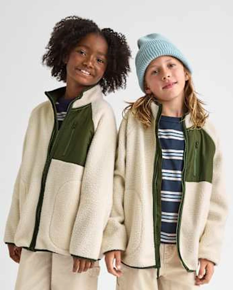 Kids Contrast Sherpa Utility Zip Up Jacket