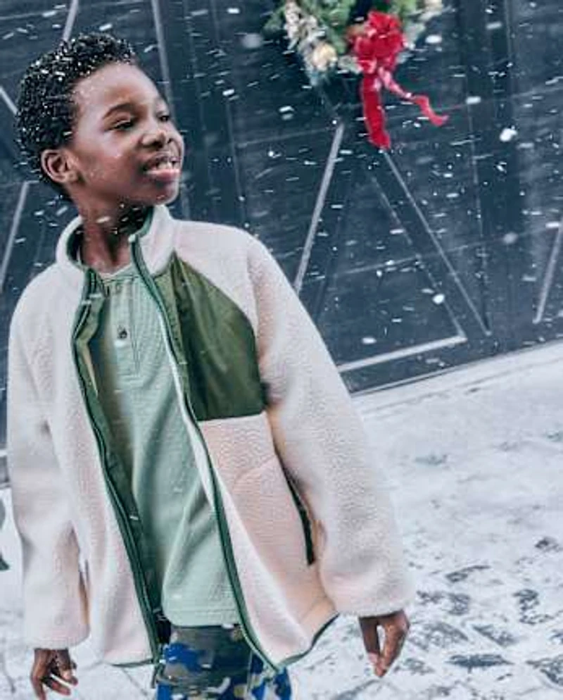 Kids Contrast Sherpa Utility Zip Up Jacket