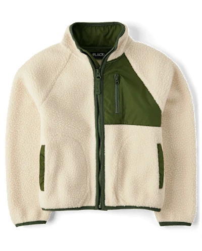 Kids Contrast Sherpa Utility Zip Up Jacket