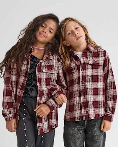 Chemise boutonnée en flanelle à carreaux pour enfants