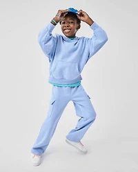 Kids Garment Dyed Premium Fleece Wide Leg Cargo Lounge Pants