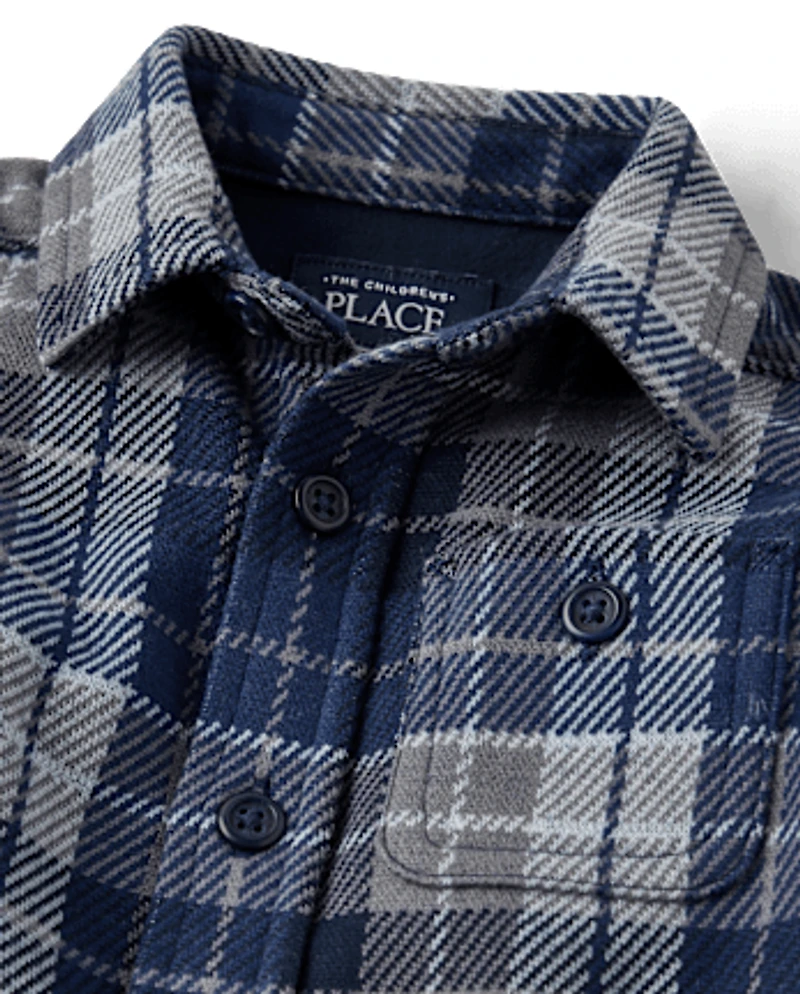 Baby And Toddler Boys Plaid Luxe Cozy Knit Button Up Shirt
